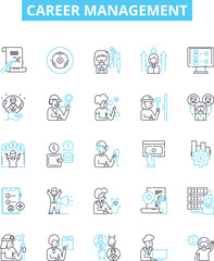 career management vector line icons set. Job, Search, Training, Networking, Resume, Developing, Goals illustration outline concept symbols and signs