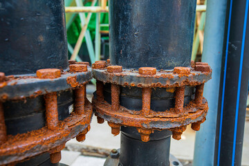 Rust damage paint and corrosion flange form the general attack on carbon steel flanges and bolt nuts on pipeline