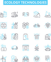 Ecology technologies vector line icons set. Ecosphere, Biosphere, Ecosystem, Conservation, Sustainable, Recycling, Renewables illustration outline concept symbols and signs