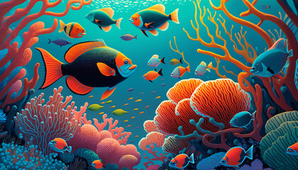 Fototapeta na wymiar coral reef with fishes generative ai