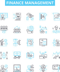 Finance management vector line icons set. finance, management, budgeting, investment, accounting, costs, cash illustration outline concept symbols and signs