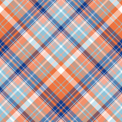 Seamless pattern in unusual light and dark blue and orange colors for plaid, fabric, textile, clothes, tablecloth and other things. Vector image. 2