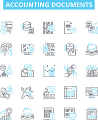 Accounting documents vector line icons set. Accounts, Vouchers, Ledgers, Journals, Invoices, Receipts, Payables illustration outline concept symbols and signs