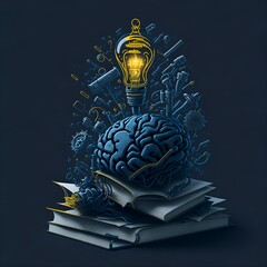 Smartphone, brain, stack of books, gears and light bulb. Imagine Education, idea, innovative, innovation, ai, machine learning, robot learn, creativity.