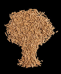 Wooden pellets are arranged in different poses on