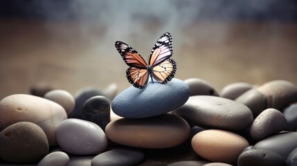 Fototapeta na wymiar Zen rocks with butterfly, generative a