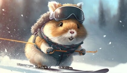 cute animal skiing in the winter landscape