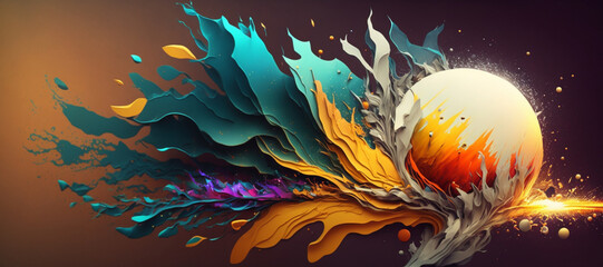 Abstract background wallpaper, colorful, molten shapes emanating from sphere
