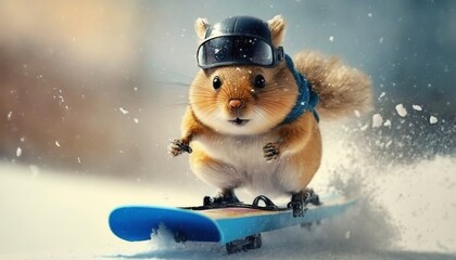 cute animal skates in the winter landscape