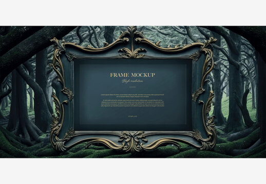 Enchanted Picture Frame Mockup in the Middle of Forest Generative AI