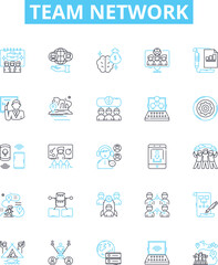 Team network vector line icons set. Team, Network, Collaborate, Sharing, Connect, Unify, Merge illustration outline concept symbols and signs