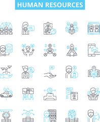 Human resources vector line icons set. Recruitment, Hiring, Job, Training, Benefits, Compensation, HR illustration outline concept symbols and signs