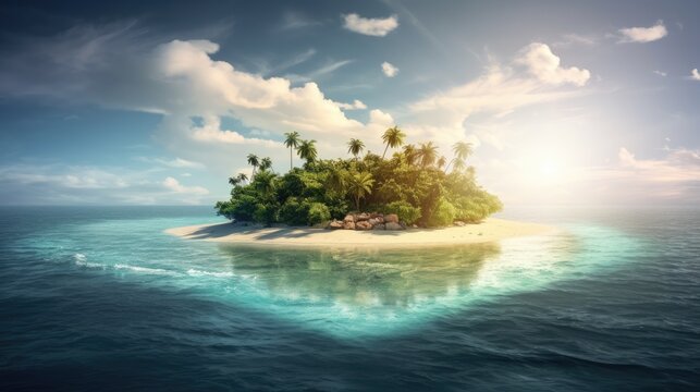 Paradise Island in the form of heart, generative ai