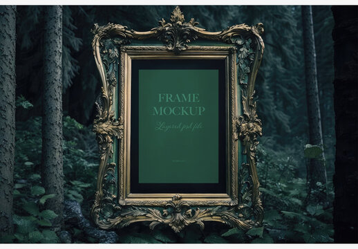 Elegant Frame Mockup in a Forest Enviroment Generative AI