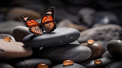 Fototapeta na wymiar Zen rocks with butterfly, generative ai