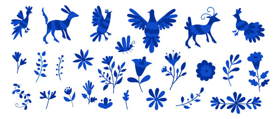 Mexican otomi embrodery ornament. Colorful Mexican Traditional Textile Embroidery Style. Folk otomi style graphic, wallpaper. Festive mexican floral motif