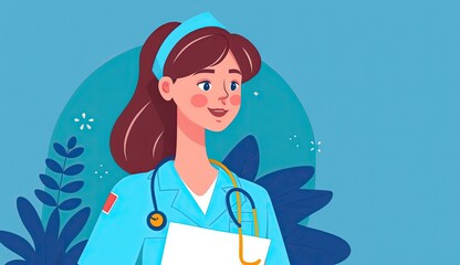 Beautiful female nurse is smiling, with stethoscope on her neck. Created by Generative AI techonology.