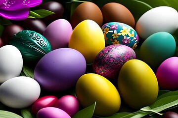 Fototapeta na wymiar Easter eggs, flower art. generative ai
