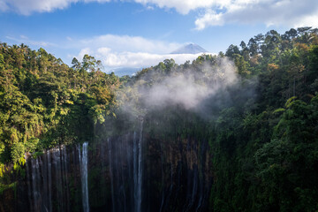 Coban sewu waterfalls in. East java regency aerial view