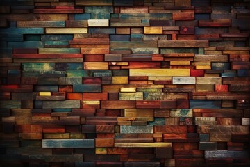 Wood aged art architecture texture abstract block stack on the wall for background, Abstract colorful wood texture for backdrop. , Generative AI