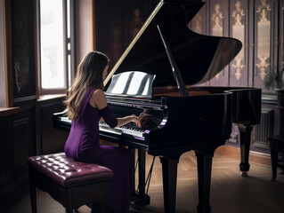 ピアノを演奏する美しい女性, with Generative AI - obrazy, fototapety, plakaty