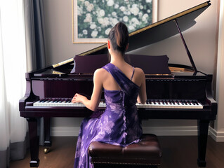 ピアノを練習する美しい女性, with Generative AI