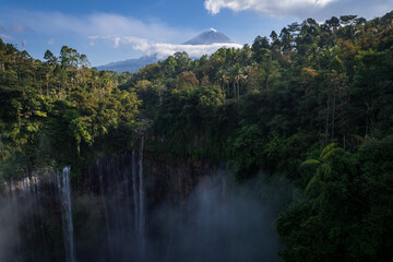 Coban sewu waterfalls in. East java regency aerial view