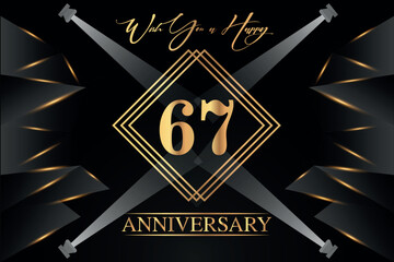 67 year anniversary celebration luxury golden color logo design with elegance gold line and number on black background