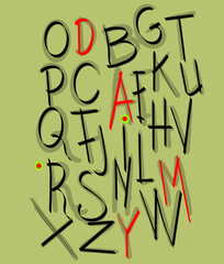 Alphabet A to Z with two red and black colors with a green background