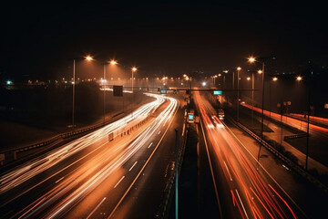 Fototapeta na wymiar Highway car light trails at night Generative AI
