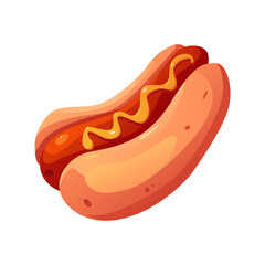 Hot Dog with Mustard. Vector Isolated Cartoon Illustration of Fast Food for Menu, Poster, Web Icon.