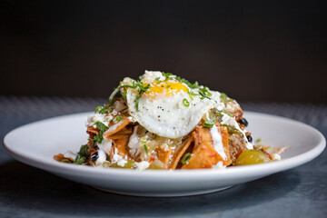 Chilequiles with an egg on top