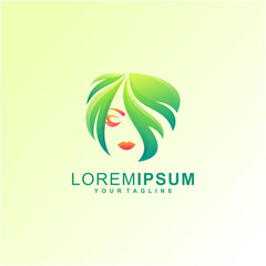 Awesome Women Hair Leaf Premium Logo