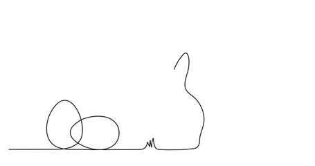 Easter bunny and eggs one line animation, hand drawn paschal rabbit continuous contour motion.Christian holiday design, festive decoration,simple design.4k movie