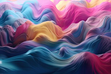 Abstract 3D Wave Background: Flowing Colours & Liquid Motion in Blue, Pink & Holographic Gradient Design: Generative AI
