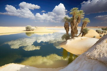 Lake with natural salt in the Siwa oasis, generative AI