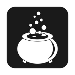 Simple illustration of witches cauldron with boiling magic potion