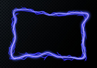 Lightning vector frame. Curve light effect of line. Luminous geometric figure. Electric border.