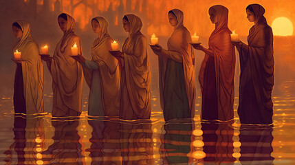 illustration of the lantern festival on the river	