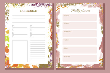Cute planner templates. Daily, weekly, monthly and yearly planners. Bright design of a notepad page. Vector illustration