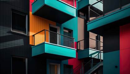 Facade of a modern building in colors