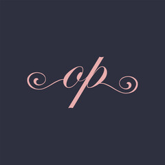  Initial Handwritten OP O P Letters Logo with a minimalist design.