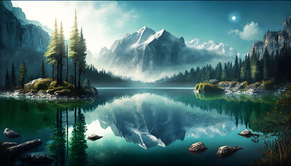 lake in the mountains, generative AI