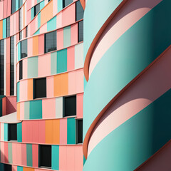 Colorful and modern: a building facade with playful patterns and pastel tones