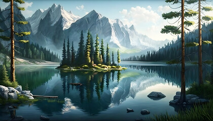 lake in the mountains, generative AI