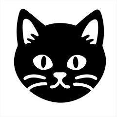 Cute Cat Face Icon. Isolated Cat Head Symbol. Logo Black Cat Emblem Sketched Illustration. Flat kitten black design. Vector Cartoon Kitty On White Background