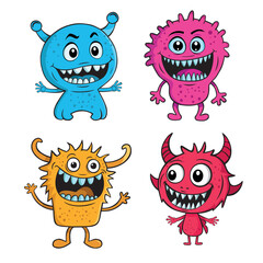 funny and cute colourful monsters for halloween with big open mouths