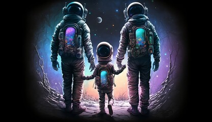 Fototapeta premium AI generated - family in space