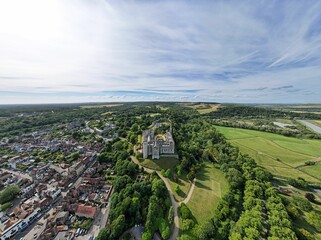 Aerial panorama of Arundel and Arundel Castle, UK