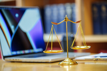 close up Scales of justice on table. Law concept, law and Justice concept